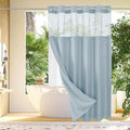 Gibelle Extra Long Shower Curtain 72x86, Waffle Weave Bathroom Shower Curtain with Snap-in Fabric Liner Set, No Hooks Needed, Hotel Style with Mesh Top Window, Fog Blue