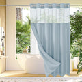 Gibelle Long Shower Curtain 72x80, Waffle Weave Bathroom Shower Curtain with Snap-in Fabric Liner Set, No Hooks Needed, Hotel Style with Mesh Top Window, Fog Blue