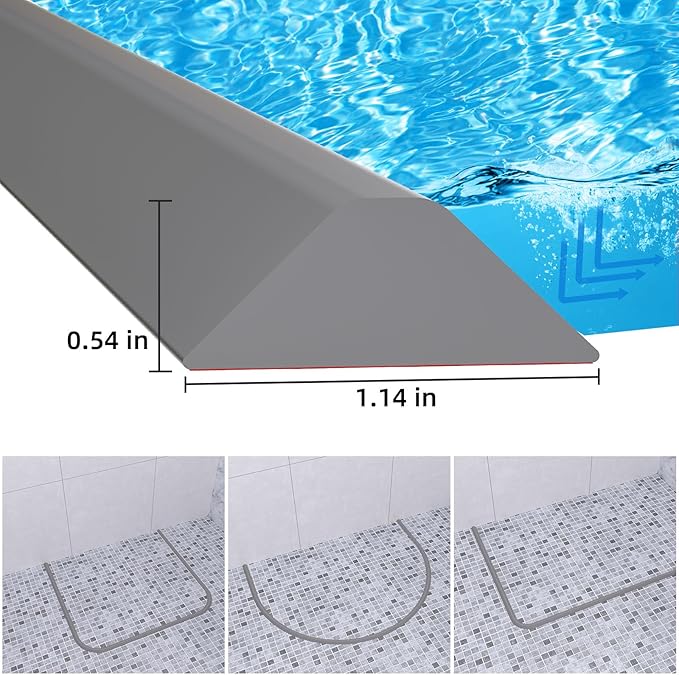 Duzzy 118 Inch Collapsible Shower Water Dam, Shower Threshold Water Stopper Barrier and Retention System and Keeps Water Inside Threshold Dry and Wet Separation, Suitable for Bathroom & Kitchen