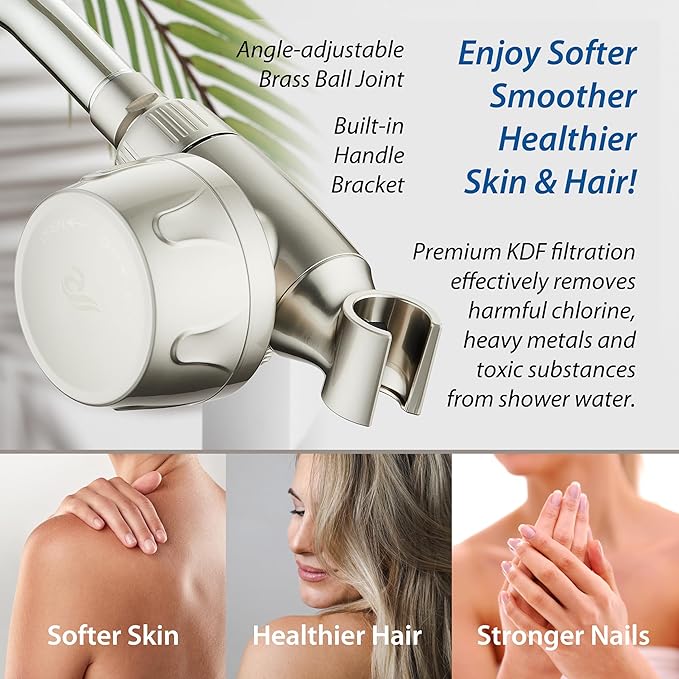 AquaCare Skin & Hair - World's Only Handheld Shower Head Filter with Built-in Hand Shower Bracket, ON/OFF Filtration Modes, Instant Cartridge Reload & Stay-Clean American KDF Cartridge, Satin Nickel