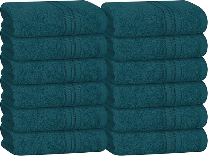 BOUTIQUO Ultra Soft Cotton Washcloths, Contains 12 Piece Face Cloths 12x12 inch, Ideal for Everyday use Face Towels, Compact & Lightweight Multi Purpose Washcloths - Teal