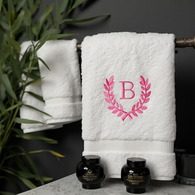 Decorative and Monogrammed Hand Towels for Bathroom Kitchen Makeup | Personalized Gift for Wedding-Bridal | Roman Font Custom Luxury Turkish Towel | Spa Collection, Oversized, 16 X 30 Inch, Set of 2