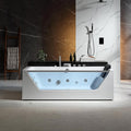 Empava Acrylic Whirlpool Bathtub, 71-Inch Jetted Bathtub with Heater, 10 Jets Hydromassage with Chromatherapy, 3-Side Apron with LED Control Panel, Waterfall & ETL Certified, Blcak Pillow