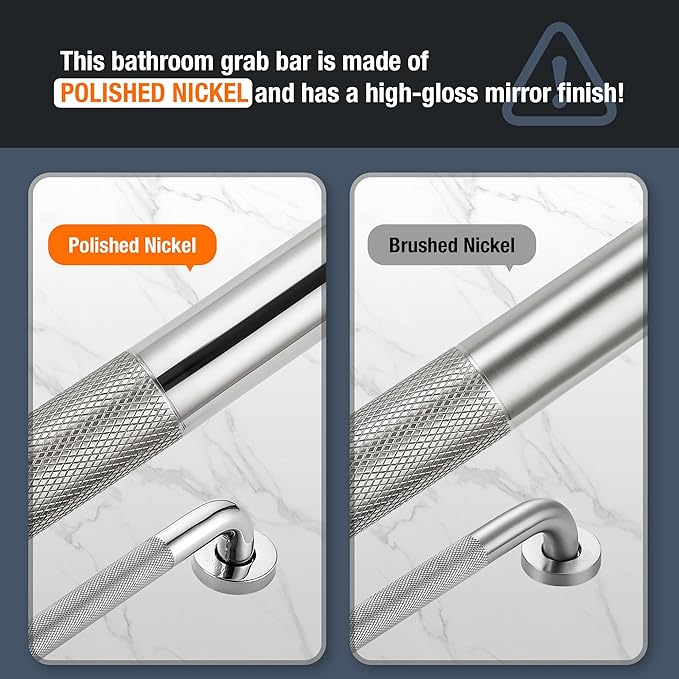 Grab Bars for Shower, 1 Pack 20-Inch Anti Slip Shower Handles for Elderly, Safety Shower Grab Bar, Stainless Steel Handicap Grab Bars for Bathroom (Polished Nickel 1" Diameter)