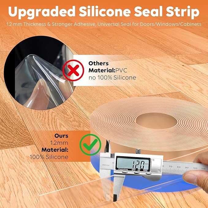 T-Shaped Silicone Door Weather Stripping for Side, 1.97 in x 20 Ft Door Draft Stopper Shower Seal Strip for Door Frame & Windows and Shower Sweep Gaps(Clear)