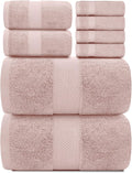 White Classic Luxury Bath Towel Set of 8 Pieces - 100% Turkish Cotton Highly Absorbent Towels for Bathroom, 2 Luxury Bath Towels 700GSM, 2 Hand Towels, 4 Washcloths, Pink