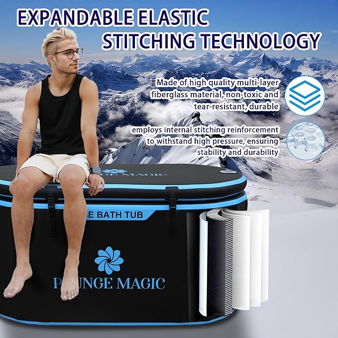 Cold Plunge Tub Inflatable Ice Bath Tub With Cover for Athletes Portable & XXL Size Black, Water Chiller Compatible (Black-Elongated)