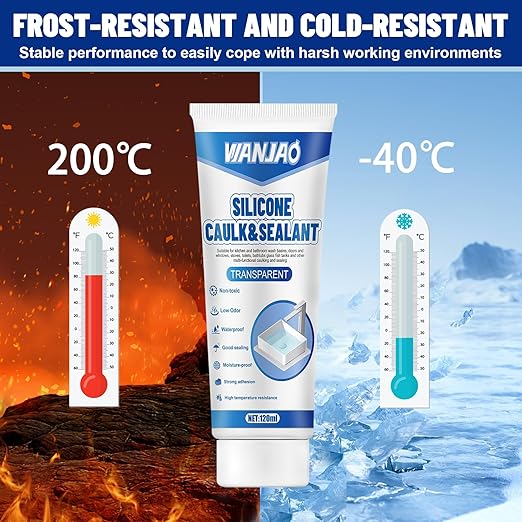 2PCS Clear Caulking Silicone Waterproof, Silicone Sealant Waterproof Clear High Efficiency Long-Lasting for Bathroom Glass Partitions Wash Basins Bathtubs Kitchen Countertops Corner, 2 * 120ml