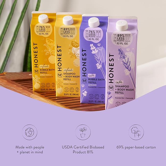 The Honest Company 2-in-1 Cleansing Shampoo Body Wash Refill Carton Gentle for Baby Naturally Derived Tear-free Hypoallergenic Lavender Calm 32 fl oz