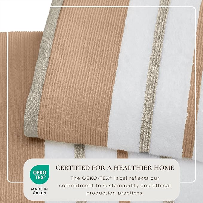 Great Bay Home Decorative Bath Towel Set - Luxury Cotton 6 Piece Towel Set - 2 Bath Towels, 2 Hand Towels, 2 Washcloths - Luxurious, Ultra-Soft, Durable Towel for Bathroom Decor (Clay/Taupe)