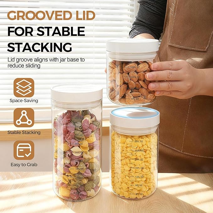 Danbark Set of 6 Mixed Sizes Airtight Glass Storage Canisters with Lids - Pantry Organizers and Storage Glass for Kitchen - for Pantry, Flour, Sugar, Coffee, Tea, Pasta, Rice, and Snacks - White