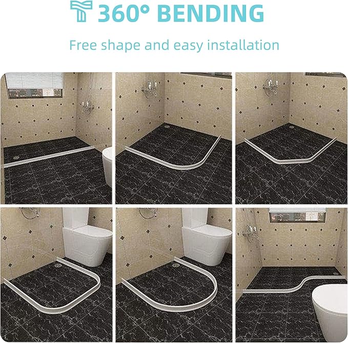 Shower Threshold Water Dam,Walk in Shower Water Guard, Shower Dam Water Barrier Bathroom Sink Splash for Dry And Wet Separation Caulk Seal Strip Edge Trim (78Inch, White)