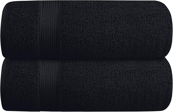 Elvana Home Cotton 2 Pack Oversized Bath Towel Set 28x55 inches, Large Bath Towels, Ultra Absorbant Compact Quickdry & Lightweight Towel, Ideal for Gym Travel Camp Pool - Black