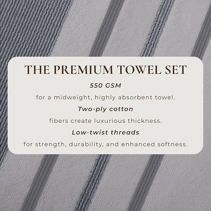 Great Bay Home Decorative Bath Towel Set - Luxury Cotton 6 Piece Towel Set - 2 Bath Towels, 2 Hand Towels, 2 Washcloths - Luxurious, Ultra-Soft, Durable Towel for Bathroom Decor (Grey)