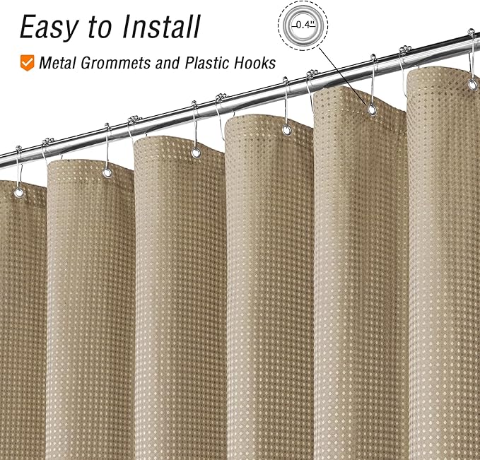 Gibelle Extra Long Shower Curtain 72 x 84, Tall Waffle Weave Textured Fabric Shower Curtain for Bathroom, Water Repellent, Machine Washable, Beige