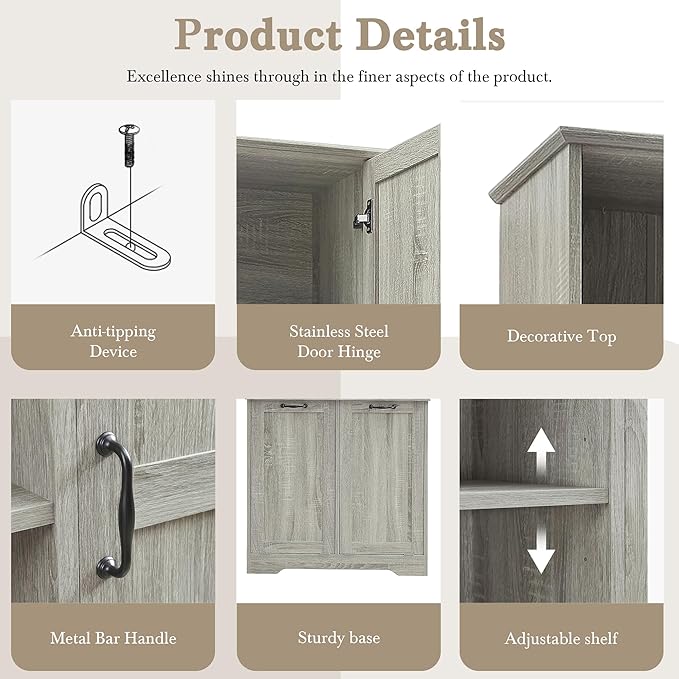 Favfurish 68" Tall Bathroom Storage Cabinet with Door and 2 Tilt-Out Laundry Hampers,Modern Linen Cabinets w/Open Shelf & Adjustable Shelves,Freestanding Organizer for Laundry Room,Kitchen,Oak