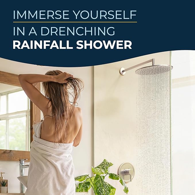 HammerHead Showers® Solid Metal 12 Inch Rainfall Shower Head, Large Rain Shower Head, 2.5 GPM High Flow Shower Head Optimized for Pressure, Wall-Mounted or Ceiling Rain Shower Head, Brushed Nickel