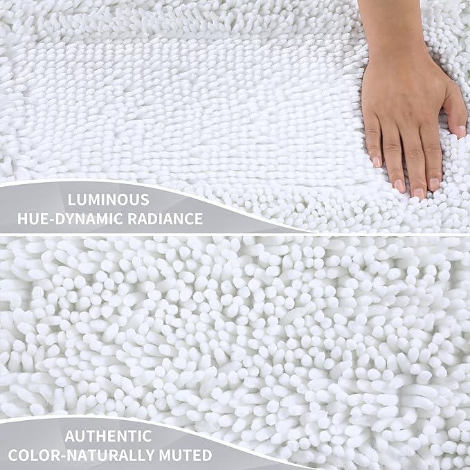 Yimobra Chenille Bathroom Rugs Non Slip, Extra Thick Soft Absorbent Bath Rug, Machine Washable Quick Dry Bath Mat for Bathroom Floor, Tub and Shower, Home Decor Accessories, 24x17, White