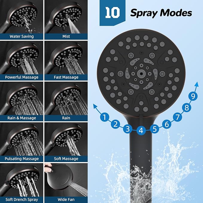 Hibbent cUPC Certified All Metal 10"Rainfall Showerhead Combo, High Pressure Shower Head with 10-Spray Mode Handheld, Innovative 4-way Diverter with Pause Mode, 71'' Hose and Holder, Oil Rubbed Bronze