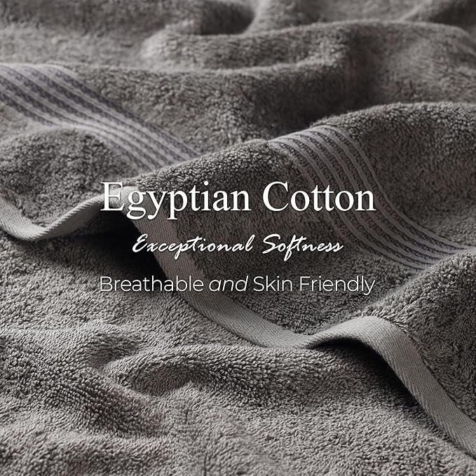 Superior Egyptian Cotton Bath Towel Set, Towels for Home Bathroom, Master, Guest Bath, Decor Essentials, Quick Dry, Absorbent, Large Body Towels, Spa, Hotel, Resort, Adult, Kids, Set of 4, Charcoal