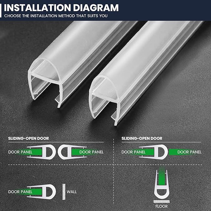 Shower Glass Door Side Seal, 2PCS 78 Inch Ultra Clear U-Shape PVC Seal Strip, for 1/4"(6mm) Thick Frameless Glass Door, to Stop Water Leakage