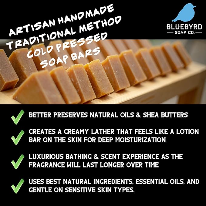 BLUEBYRD SOAP Men's Natural Bar Soap Gift Set (5 Bars) | Masculine Soap Bars Variety Pack - Bay Rum, Citrus Cedar Sage, Sandalwood, Frankincense, Exfoliating Pumice (Mens Original)