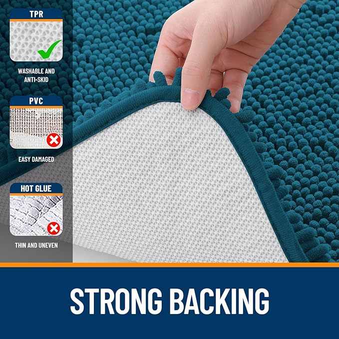OLANLY Bathroom Rugs 40x32, Extra Soft Absorbent Chenille Bath Rugs, Rubber Backing Quick Dry, Machine Washable Bath Mats for Bathroom Floor, Tub and Shower, Home Decor Accessories, Peacock Blue