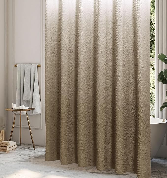 Gibelle Ombre Brown Shower Curtain for Bathroom, 3D Embossed Textured Fabric Shower Curtain, Modern Farmhouse Chic Soft Cloth Shower Curtain Set with Hooks, 72x72