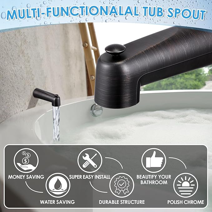 Enhon 7 Inch Slip on Tub Spout with Diverter, Compatible with Moen 3839/Moen 3853, Bathtub Diverter Spout Fits 1/2" Copper Water Tube(5/8" Diameter), 5/32" Hex Wrench(Oil Rubbed Bronze,Classic)