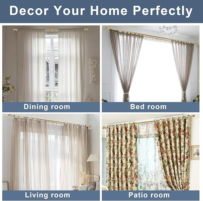 Double Curtain Rod, Adjustable 1 inch Double Drapery Rod Rods for Windows 28 to 48 inch,Ball Round Finials with Brackets Set (28-48",Gold)