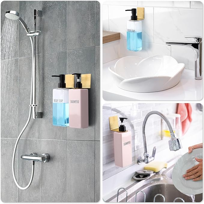 Segbeauty Stainless Soap Bottle Dispenser Holder,Pack of 3 Dia 1.1in 2.8cm Drill-Free Dispenser Holder Wall Mounted Rack, Adhesive Wall Mount Bottle Holder for Bathroom Toilet Kitchen Gold