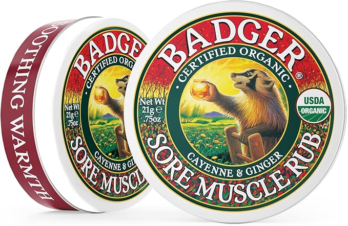 Badger - Sore Muscle Rub, Cayenne Pepper and Ginger, Organic Sore Muscle Rub, Warming Balm, Muscle Relief Balm, Warming Muscle Rub, 0.75 oz (2 Pack)