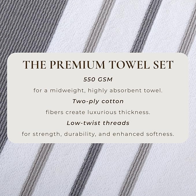 Decorative Bath Towel Set - Luxury Cotton 6 Piece Towel Set - 2 Bath Towels, 2 Hand Towels, 2 Washcloths - Luxurious, Ultra-Soft, Durable Towels for Bathroom Decor (Dark Grey / Light Grey)