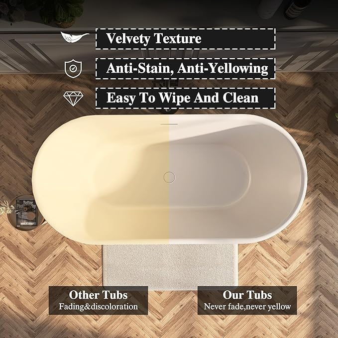59" Acrylic Freestanding Bathtub, Free Standing Tub, Stand Alone Tub with Overflow and Drain, cUPC Certified, Gloss White