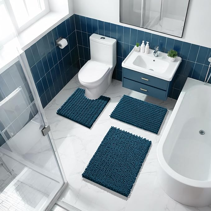 Yimobra Bathroom Rugs Non Slip Washable - Ultra Soft Absorbent Chenille Bath Mat, Quick Dry Shaggy Floor Carpet for Tub Shower, Rustic Turquoise Home Decor Accessories, 24x17 Inch
