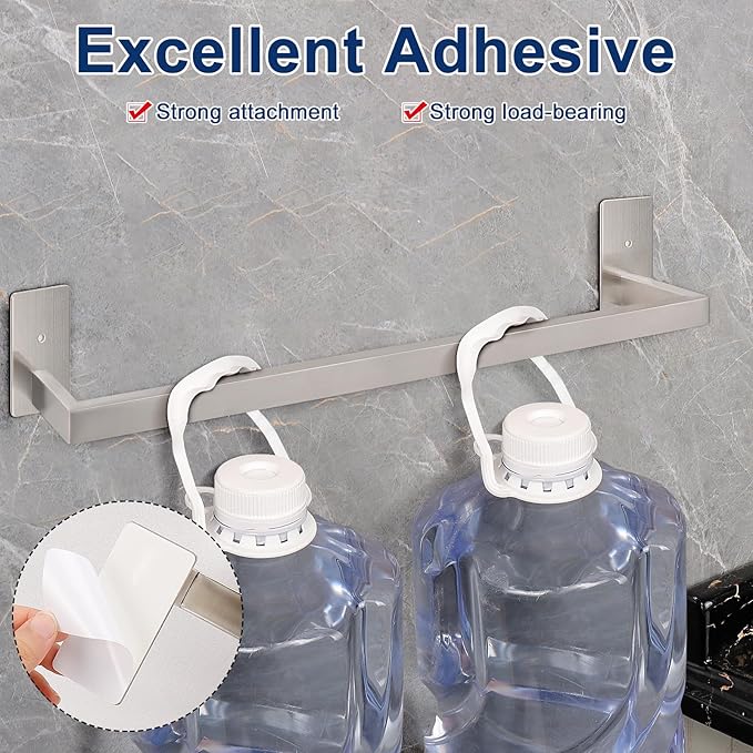 NearMoon Self Adhesive Bathroom Towel Bar, Stainless Steel Square Bath Wall Shelf Rack Hanging Towel Stick On Sticky Hanger Contemporary Style, Towel Rack Wall Mounted (24 Inch, Brushed Nickel)