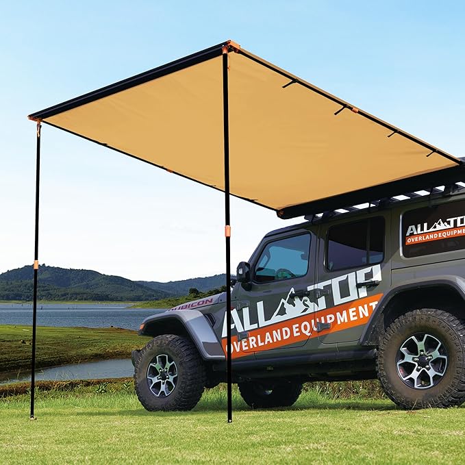 ALL-TOP Vehicle Awning 4.6'x6.6' Roof Rack Pull-Out Sun Shade UV50+, Weatherproof 4x4 Side Awning for Camping & Overland (Hardware Included)
