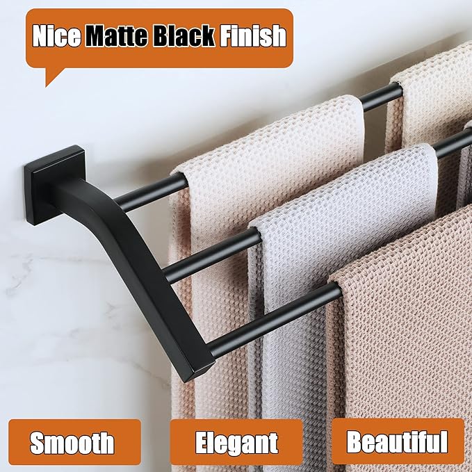 Alise Bath 3 Towel Bars,Towel Holder Towel Racks for Bathroom Wall Mount,Heavy Duty SUS304 Stainless Steel Towel Hanger Towel Rails,Matte Black,24-Inch