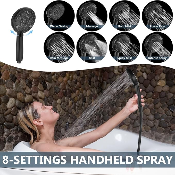 Aolemi 3 Handles Tub Shower Faucet Set with Valve Bathtub Combo Set Shower System Complete Trim Kit Wall Mounted Matte Black