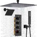 Enga Thermostatic Dual Rain Shower System (Eco-Performance), Shower Faucet Set with 16"+6" Rain Shower Heads & Handheld, All Functions Simultaneous, Adjustable Volume, Matte Black