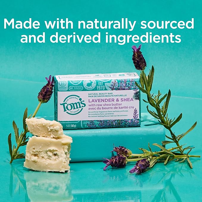 Tom's of Maine Natural Beauty Bar Soap, Lavender & Shea With Raw Shea Butter, 5 oz. 6-Pack (Packaging May Vary)