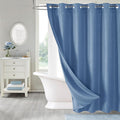 MitoVilla No Hooks Needed Extra Long Shower Curtain Liner Set, Blue 86 inch XL Heavyweight Waffle Fabric Cloth Shower Curtains Set with Snap-in Liner for Modern Luxury Hotel & Spa Bathroom Decor