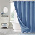 MitoVilla No Hooks Needed Blue Waffle Shower Curtain Liner Set, Modern Waffle Weave Heavy Duty Fabric Cloth Shower Curtain with Snap-in Liner for Luxury Neutral Hotel Spa Bathroom Decor