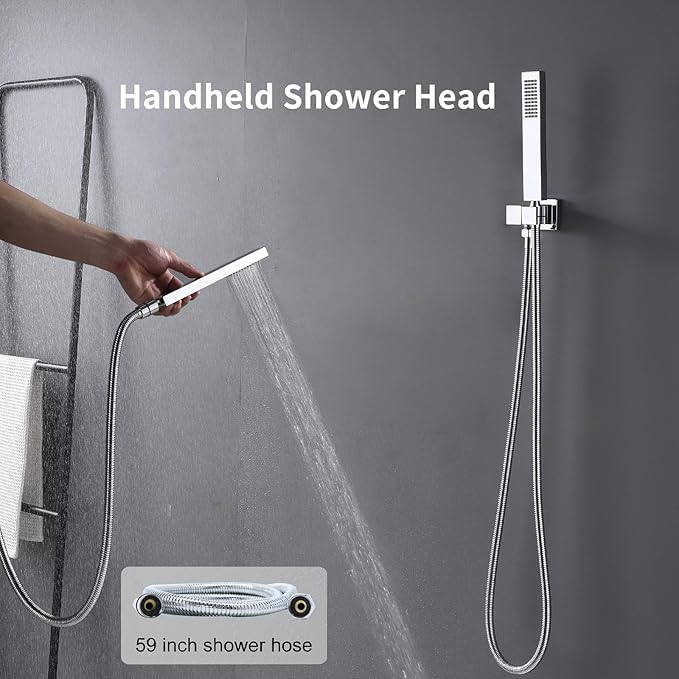 Polished Chrome Digital Display Shower System with 16X24 inch Ceiling Overhead Shower Head(Rain & Waterfall Two Modes), 4 PCS Body Jet and Handheld Spray
