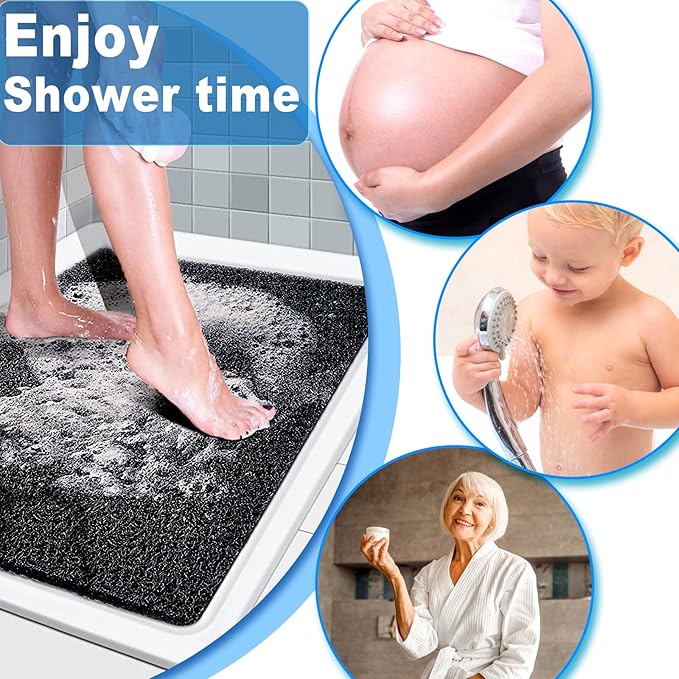Shower Mats Non Slip for Elderly, 24x47’’Extra Lager Loofah Bath Mats for Shower, Non-Slip Bath for Elderly-Black