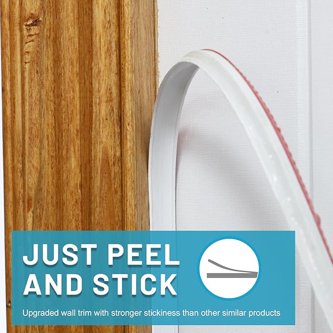Flexible Trim Caulk Strip Wall Moulding Trim, 1/2 in x16 Ft Peel and Stick Trim for Wall Corner Deco, Ceiling, Backsplash Tile Edge, Countertops, Baseboard, Floor(White)