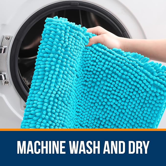 OLANLY Bathroom Rugs 36x24, Extra Soft Absorbent Chenille Bath Rugs, Rubber Backing Quick Dry, Machine Washable Bath Mats for Bathroom Floor, Tub and Shower, Home Decor Accessories, Aqua Sky