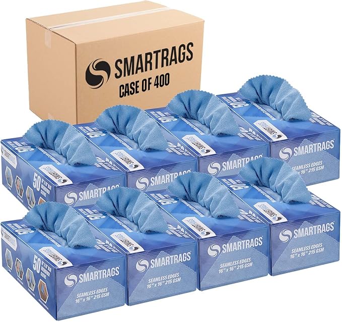 Arkwright Smart Rags in Box - (Bulk Case of 400) Lint Free, Large Microfiber Cleaning Cloth, Scratch & Streak-Free, Dispensable Wash Towels for Cars, Kitchen, and Window Glass, 16 x 16 in, Blue