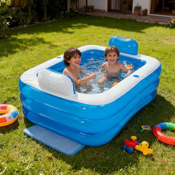 Double Inflatable Bathtub with Electric Air Pump and Bath Pillow Headrest, Portable Blow Up Bath Tub for Adults, Outdoor & Indoor Freestanding Foldable Spa Tub with Drainage Cup Holder