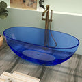 61" Premium Solid Surface Freestanding BathTubs, Upgraded Modern Transparent Blue Design Stand Alone Tub with Pop-up Drain